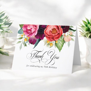 Tarjeta De Agradecimiento Boho Rustic Floral 50 cumpleaños Gracias