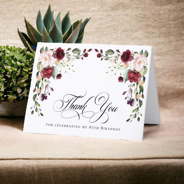 Tarjeta De Agradecimiento Boho Rustic Floral 85 cumpleaños Gracias (Subido por el creador)