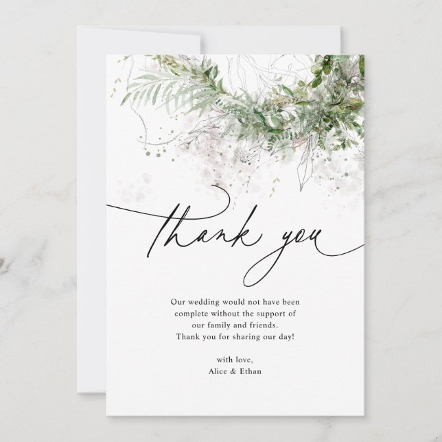 Tarjeta De Agradecimiento Boho Rustic Greenery Boda Gracias (Anverso)