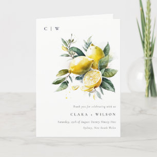 Tarjeta De Agradecimiento Boho Rustic Watercolor Yellow Lemon Garden Wedding