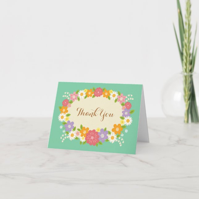 Tarjeta De Agradecimiento Boho Rústico Boda De Vocación Floral (Mint) (Anverso)