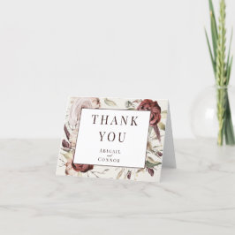 Tarjeta De Agradecimiento Boho Rústico Floral Crema Marsala