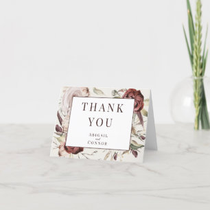 Tarjeta De Agradecimiento Boho Rústico Floral Crema Marsala
