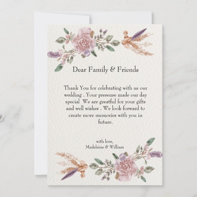 Tarjeta De Agradecimiento Boho Rústico Moderno Elegante Boda (Anverso)