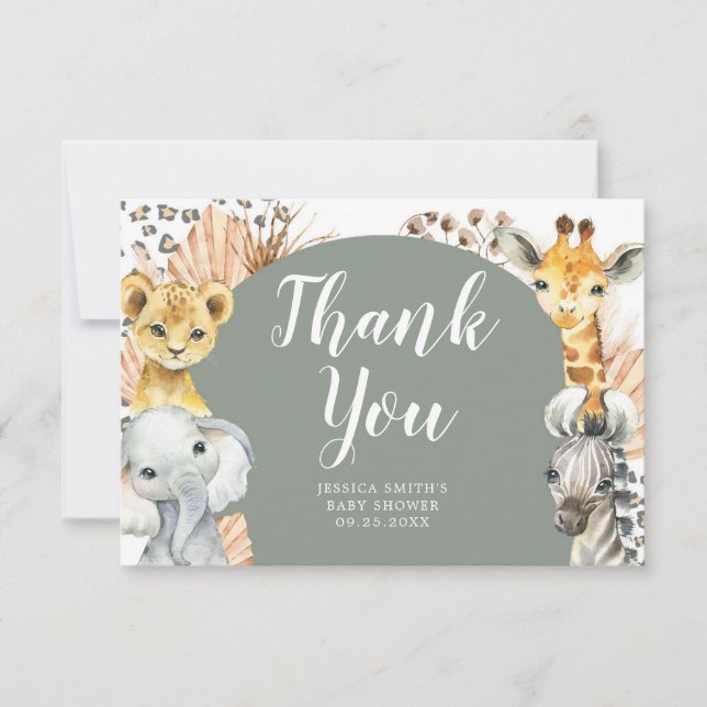 Tarjeta De Agradecimiento Boho Sage Green Safari Oh Boy Gracias Card (Anverso)