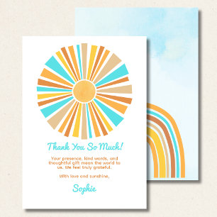Tarjeta De Agradecimiento Boho Sol, Aquí Viene El Hijo, Arcoíris Retro