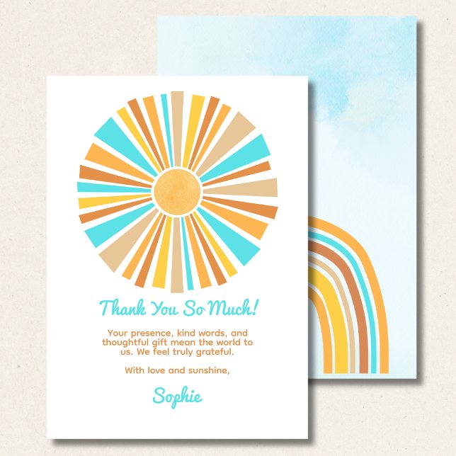 Tarjeta De Agradecimiento Boho Sol, Aquí Viene El Hijo, Arcoíris Retro (Subido por el creador)