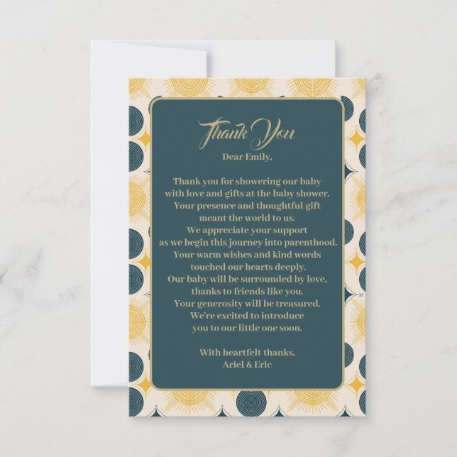 Tarjeta De Agradecimiento Boho Sun Moon Stars Blue Yellow (Anverso)