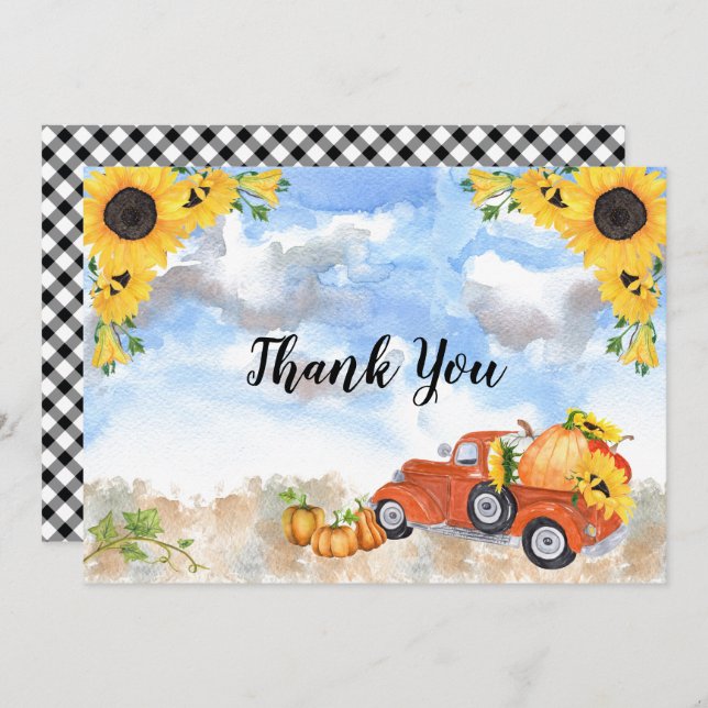 Tarjeta De Agradecimiento Boho Sunflowers | Baby Shower Chica de calabazas (Anverso / Reverso)