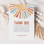 Tarjeta De Agradecimiento Boho Sunshine Gender Neutral Baby Shower<br><div class="desc">Bienvenidos a su pequeño rayo de sol con esta tarjeta de agradecimiento de Baby Shower neutra Boho Sunshine Gender con un adorable sol de color amarillo,  oro,  naranja,  azul y melocotón.</div>