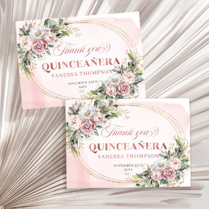 Tarjeta de agradecimiento Boho Sweet 15 Rosa Dorad