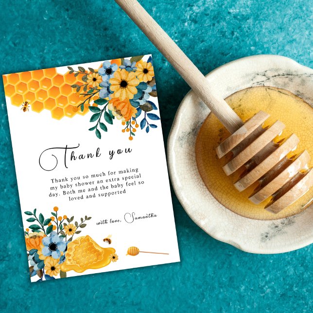 Tarjeta De Agradecimiento Boho Sweet Honey Bee Floral Baby Shower (Modern Sweet Honey Bee Floral Baby Shower Thank You Card)