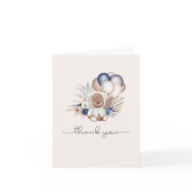 Boho Teddy Bear & Balloons - Azul, Marrón, Neutral