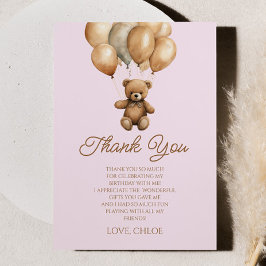 Tarjeta De Agradecimiento Boho Teddy Bear Beary First Birday Party
