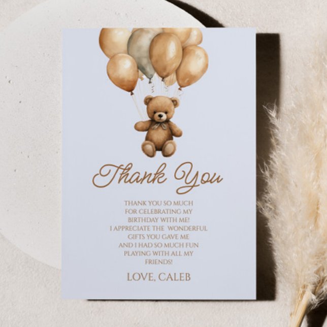 Tarjeta De Agradecimiento Boho Teddy Bear Beary First Birday Party (Subido por el creador)
