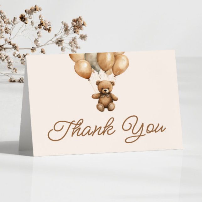 Tarjeta De Agradecimiento Boho Teddy Bear Beary First Birday Party (Subido por el creador)