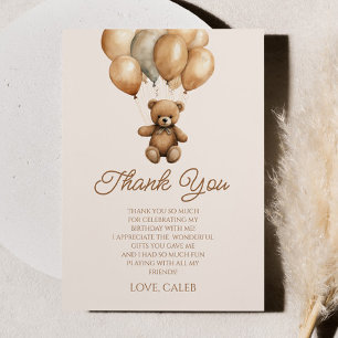 Tarjeta De Agradecimiento Boho Teddy Bear Beary Primer Fiesta de Cumpleaños