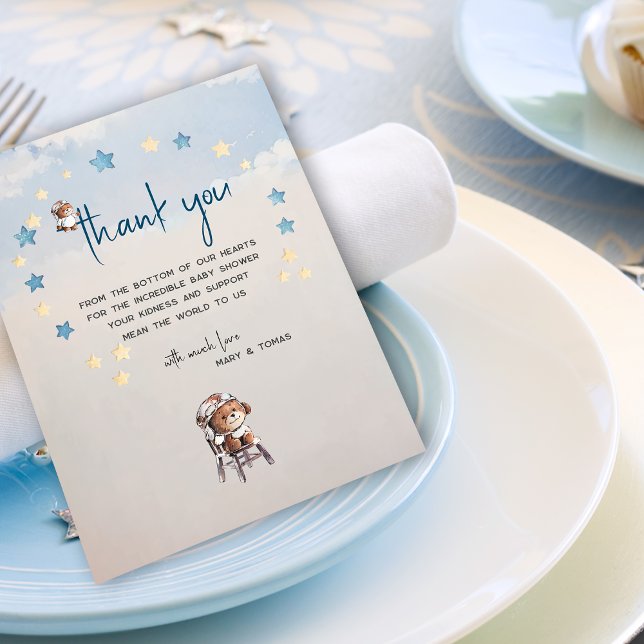 Tarjeta De Agradecimiento Boho Teddy Bear Boy Blue Bearly Wait Baby Shower (Subido por el creador)