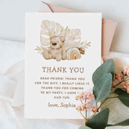 Tarjeta De Agradecimiento Boho Teddy Bear | Cute Soft Kids Fiesta de cumplea