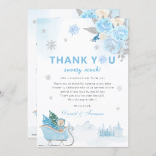 Tarjeta De Agradecimiento Boho Teddy Bear Snowflake Winter Baby Shower