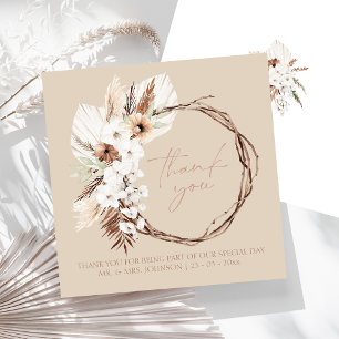 Tarjeta De Agradecimiento Boho Terracotta Beige Seco Boda de guirnaldas flor