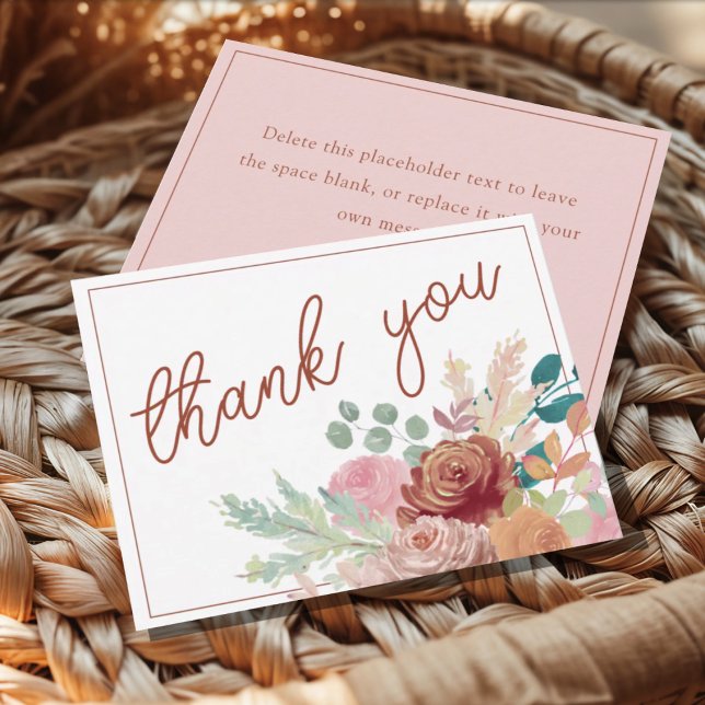 Tarjeta De Agradecimiento Boho Terracotta & Blush Thank You Bridal Shower  (Subido por el creador)