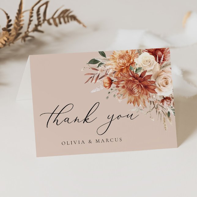Tarjeta De Agradecimiento Boho Terracotta Dahlia Floral Elegante Boda (Subido por el creador)