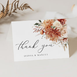 Tarjeta De Agradecimiento Boho Terracotta Dahlia Floral Elegante Boda