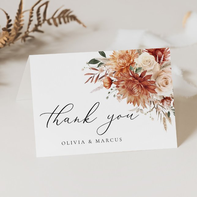 Tarjeta De Agradecimiento Boho Terracotta Dahlia Floral Elegante Boda (Subido por el creador)
