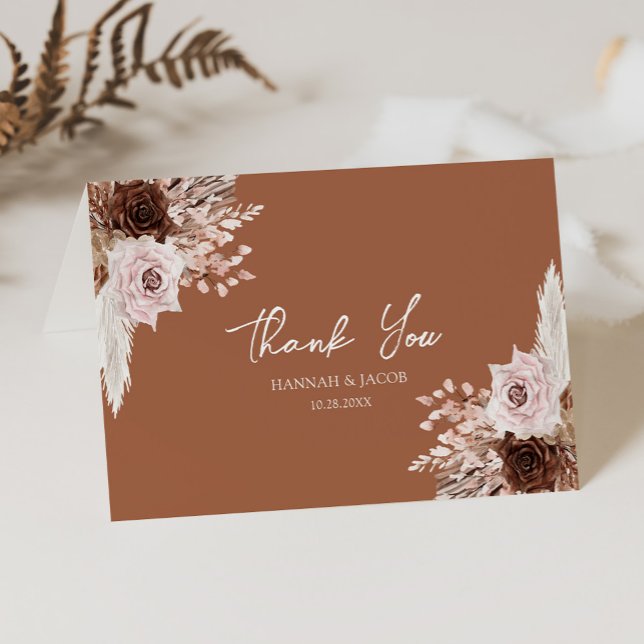 Tarjeta De Agradecimiento Boho Terracotta Fall Boda Floral Gracias (Subido por el creador)