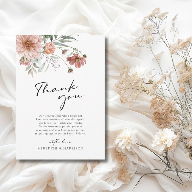 Tarjeta De Agradecimiento Boho Terracotta Floral Fall Wedding (Boho Terracotta Floral Fall Wedding Thank You Card)