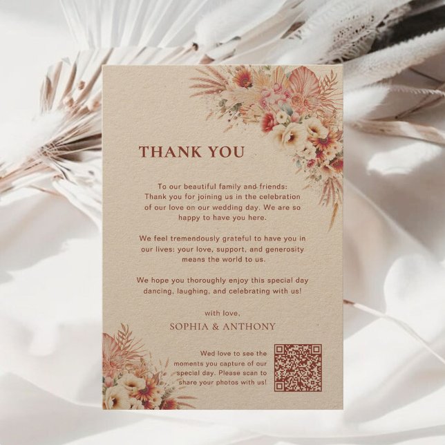 Tarjeta De Agradecimiento Boho Terracotta Floral Kraft Boda Qr Código (Subido por el creador)