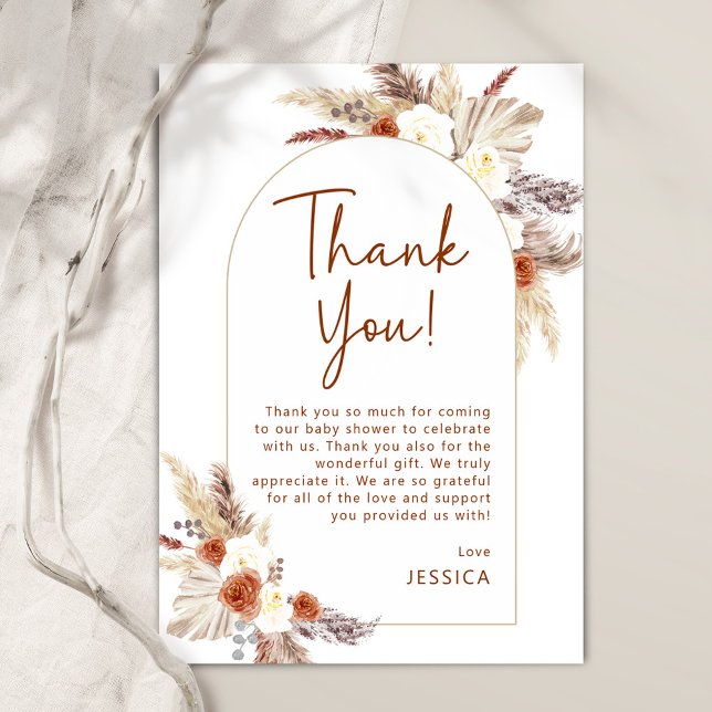Tarjeta De Agradecimiento Boho Terracotta Pampas Gras Baby Shower (Subido por el creador)