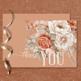 Tarjeta De Agradecimiento Boho Terracotta Peach y Cream Floral Boda