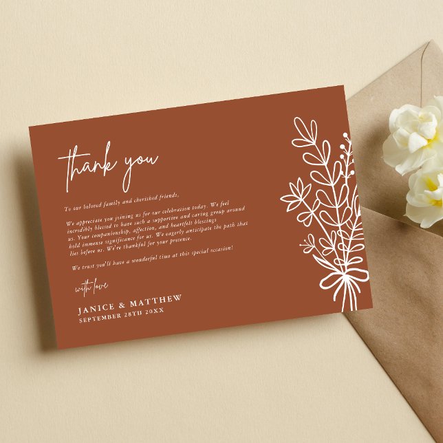 Tarjeta De Agradecimiento Boho Terracotta quemó Naranja Boda Rústico (Subido por el creador)