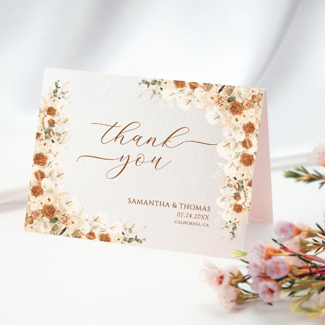 Tarjeta De Agradecimiento Boho Terracotta Rosa Calla Lily Boda Gracias (Subido por el creador)