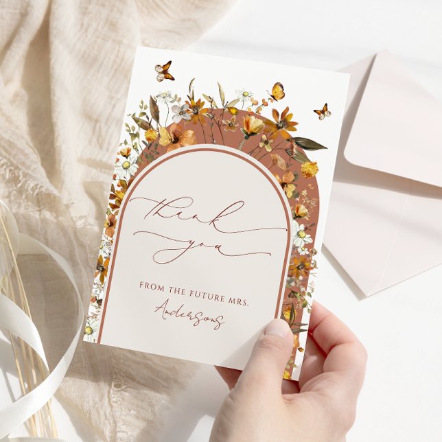 Tarjeta De Agradecimiento Boho Terracotta Wildflowers Arch Bridal Shower (Subido por el creador)