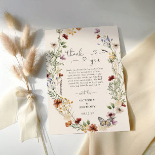 Tarjeta De Agradecimiento Boho Tiny Wildflower Boda Gracias Cartas