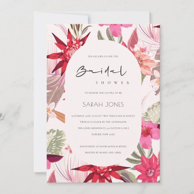 Tarjeta De Agradecimiento Boho tropical Rubor Floral Bridal Shower (Anverso)