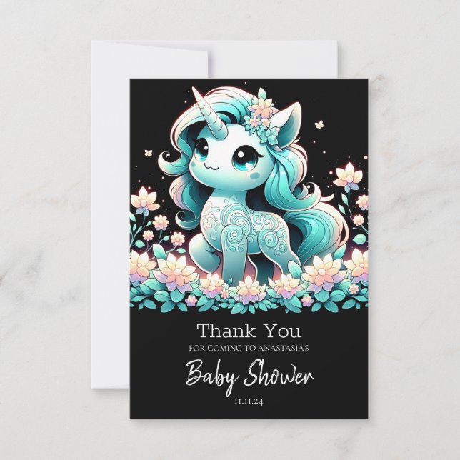 Tarjeta De Agradecimiento Boho Unicorn Baby Shower (Anverso)