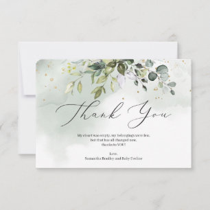 Tarjeta De Agradecimiento Boho vegetación follaje eucalipto Baby Shower