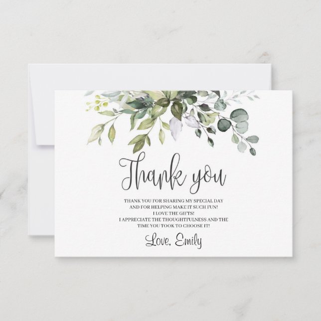 Tarjeta De Agradecimiento Boho vegetación follaje eucalipto ducha de novia (Anverso)