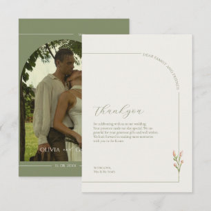 Tarjeta De Agradecimiento Boho Verde Salvia & Arcos de Lino Minimalista Foto