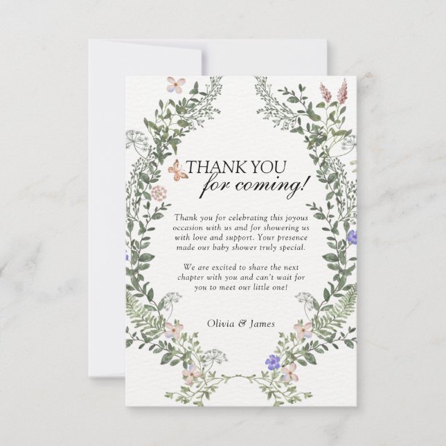 Tarjeta De Agradecimiento Boho verde suave género Neutral Floral Baby Shower (Anverso)