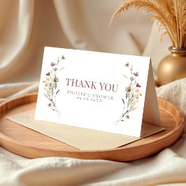 Tarjeta De Agradecimiento Boho Watercolor Flor silvestre Ducha de novia dobl