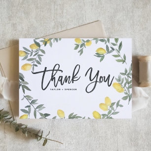 Tarjeta De Agradecimiento Boho Watercolor Lemon Wreath Summer Boda