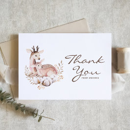 Tarjeta De Agradecimiento Boho Watercolor Mommy and Baby Deer Woodland