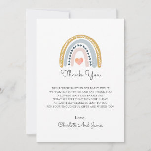 Tarjeta De Agradecimiento Boho Watercolor Rainbow Baby Shower