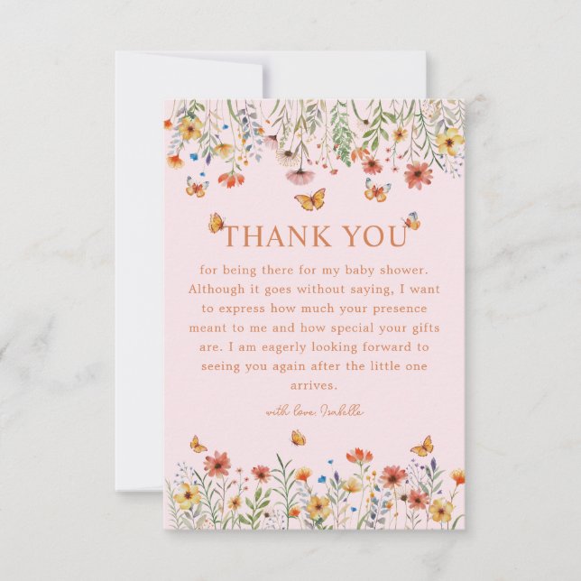 Tarjeta De Agradecimiento Boho Watercolor Wildflowers Baby Shower Gracias (Anverso)