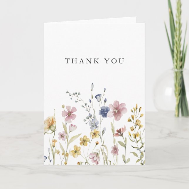 Tarjeta De Agradecimiento Boho Watercolor Wildflowers Gracias (Anverso)